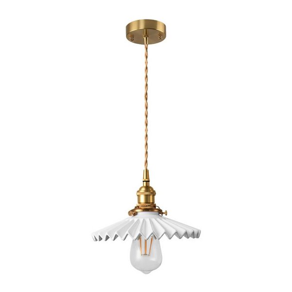 Nordic Vintage Ceramic Pleated Design Brass LED Pendent Lighting for Bedside Dining-table - Image 10