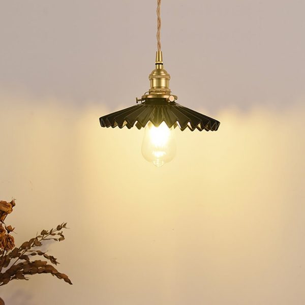 Nordic Vintage Ceramic Pleated Design Brass LED Pendent Lighting for Bedside Dining-table - Image 5