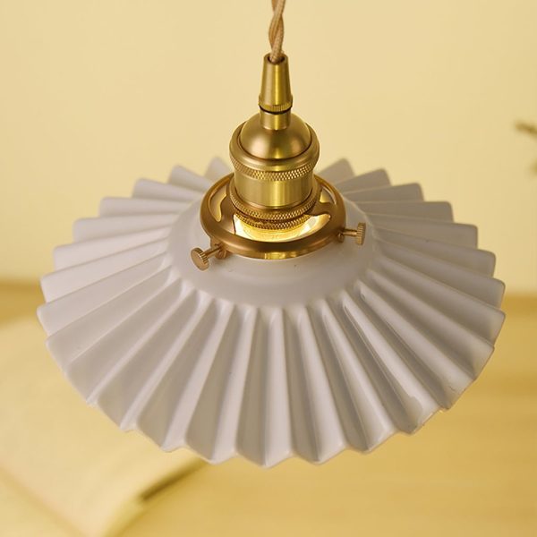 Nordic Vintage Ceramic Pleated Design Brass LED Pendent Lighting for Bedside Dining-table - Image 7