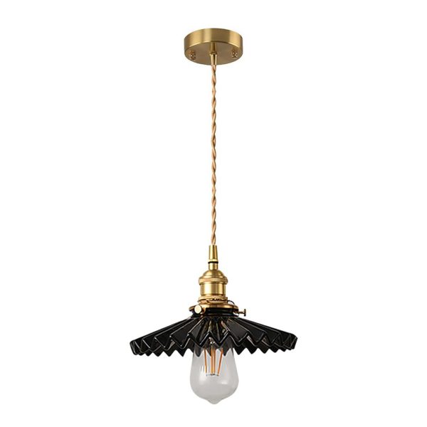 Nordic Vintage Ceramic Pleated Design Brass LED Pendent Lighting for Bedside Dining-table - Image 9