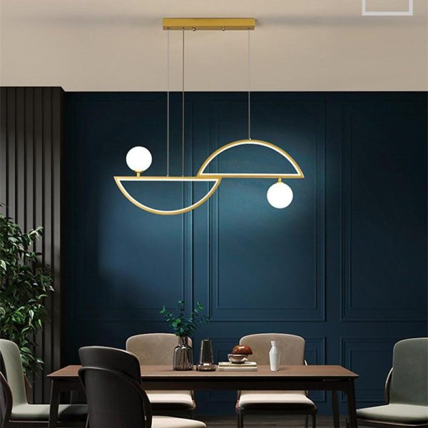 2 Semi Circles Glass Globes LED Dimmable Modern Pendant Lighting Chandeliers - Image 4