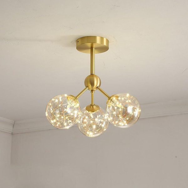 3 Globe Copper Glass Flush Mounts Semi Flush Mount Lighting LED Bedroom Ceiling Lights - Image 6