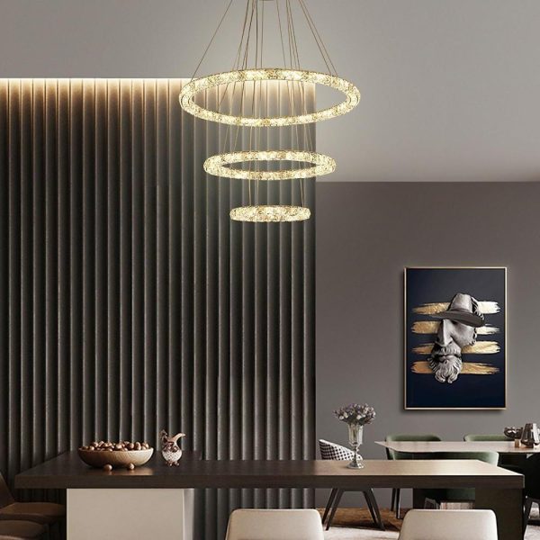 3/4-Light LED Tiered Chandelier LED Crystal Ring Hanging Pendant Light - Image 8
