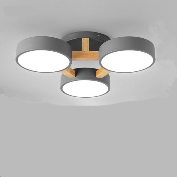 3 Circle Flush Mount Ceiling Light Metal Wood Bamboo LED Light - Image 3