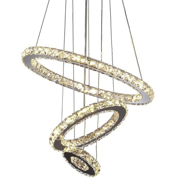 3-Ring Adjustable Circles Tiered Crystal Bling Hanging Modern Chandeliers - Image 8