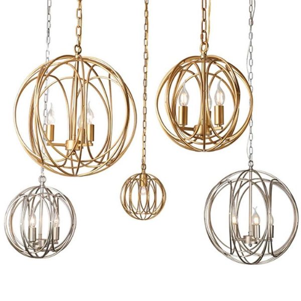 3 - Light LED Brass Globe Cage Candlestick Orb Chandelier - Image 4