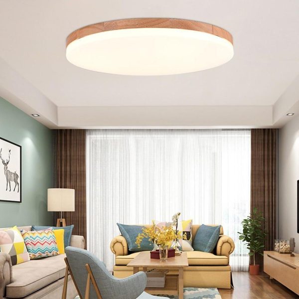 Circular Minimalist Flush Mount Dining Room Light Bamboo Acrylic LED Ceiling Lights - Image 3