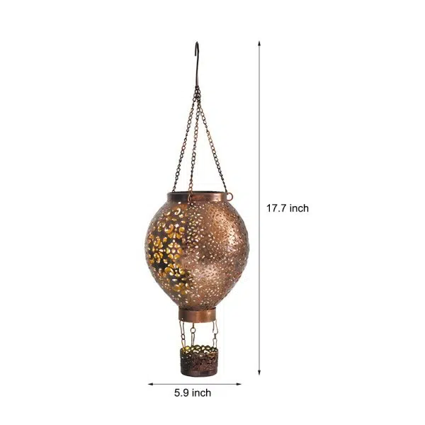 Portable Cast Iron Hot Air Balloon Solar Lanterns Hanging Solar Light Hollow Outdoor Decor Garden Light - Image 4