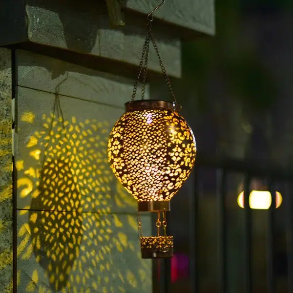 Portable Cast Iron Hot Air Balloon Solar Lanterns Hanging Solar Light Hollow Outdoor Decor Garden Light - Image 3