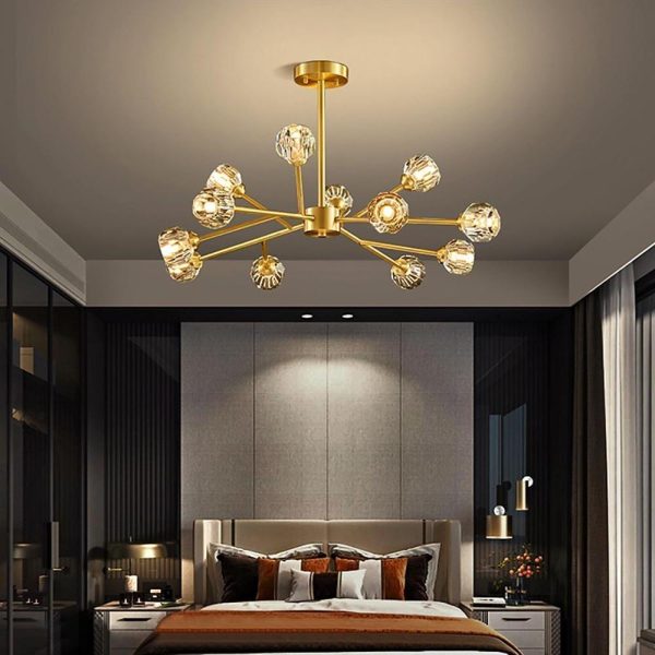 15-light LED Crystal Copper Modern Sputnik Chandelier Ceiling Lights - Image 2