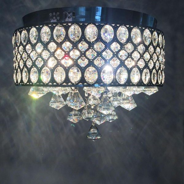 4-Light Drum Shaped Crystal Metal Modern Flush Mount Lighting Chandelier - Image 3