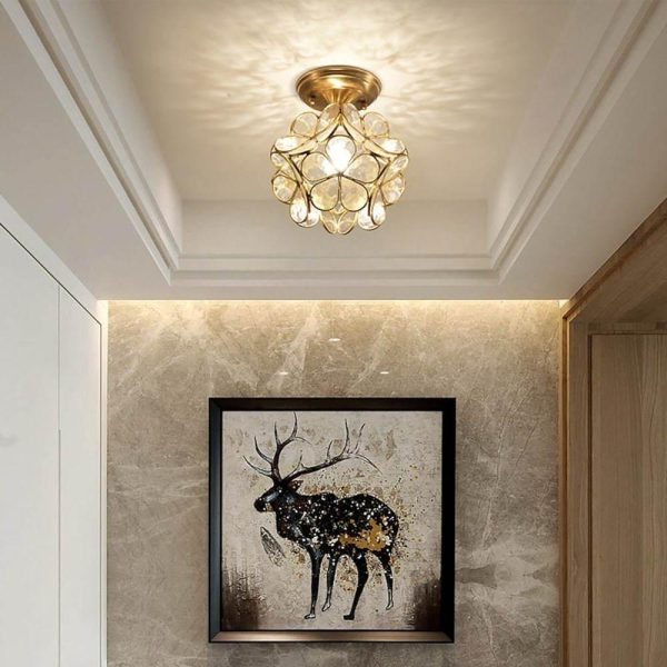 Candelabra Flower Hallway Flush Mount Lighting Copper Glass LED Ceiling Light - Image 4