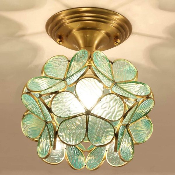 Candelabra Flower Hallway Flush Mount Lighting Copper Glass LED Ceiling Light - Image 8