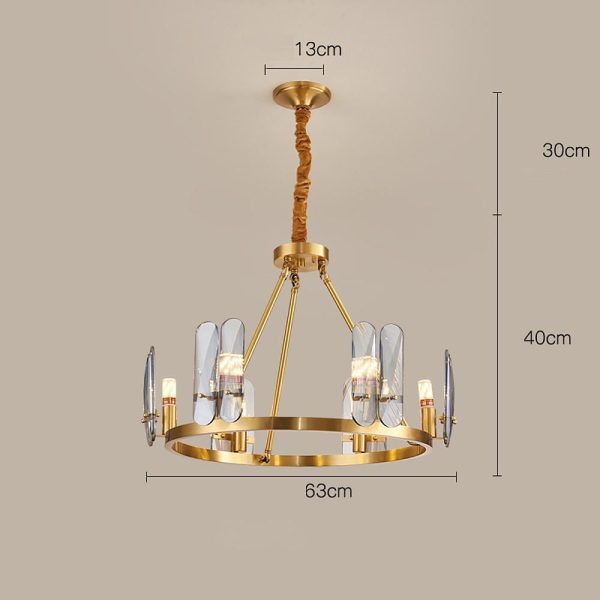 8-light LED Circular Glass Copper Nordic Chandelier Pendant Lighting - Image 7