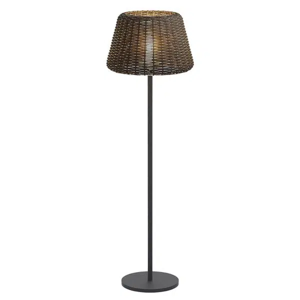 Rustic Woven Rattan Shaded Metal Outdoor Floor Lamp - Image 7