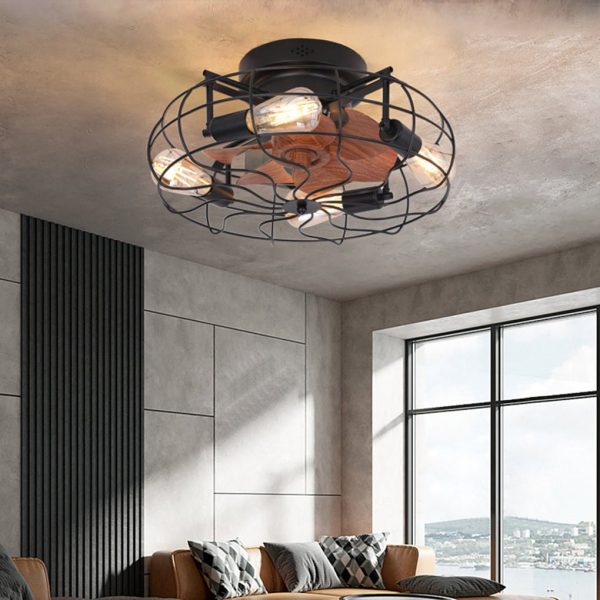 Retro Cage Industrial Remote Control Timing Three Speed Regulation Ceiling Fan Lamp - Image 2