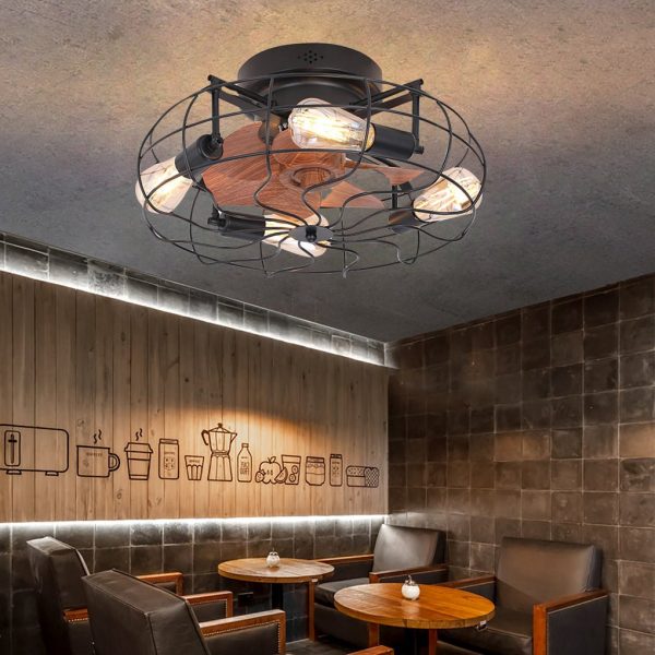 Retro Cage Industrial Remote Control Timing Three Speed Regulation Ceiling Fan Lamp - Image 3