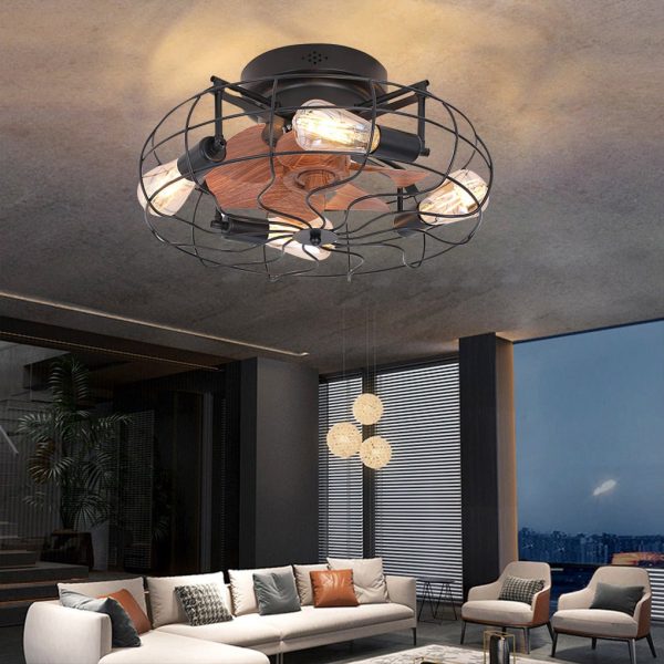 Retro Cage Industrial Remote Control Timing Three Speed Regulation Ceiling Fan Lamp - Image 4