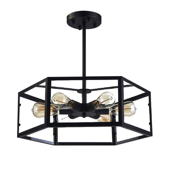 Retro Creative Geometric Hexagonal Glass LED Ceiling Light for Cafe Restaurant - Image 4