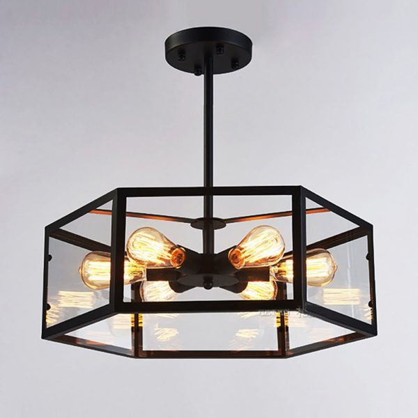 Retro Creative Geometric Hexagonal Glass LED Ceiling Light for Cafe Restaurant - Image 3