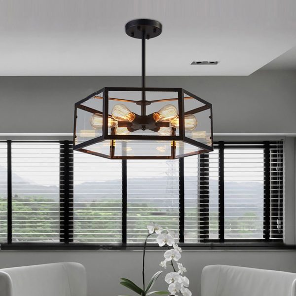 Retro Creative Geometric Hexagonal Glass LED Ceiling Light for Cafe Restaurant - Image 2