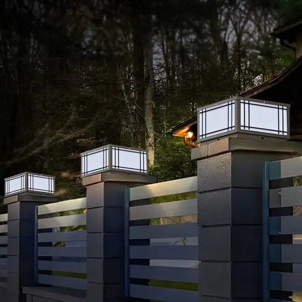 Retro Grilles Waterproof LED 3 Step Dimming Solar Fence Post Lights with Remote - Image 3