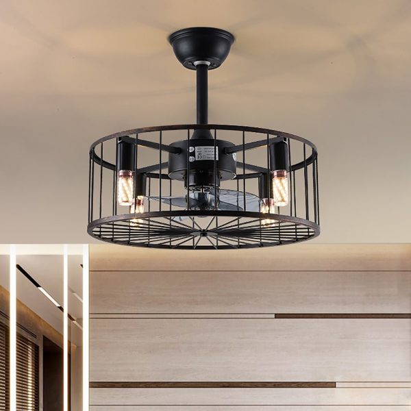 Retro Industrial Timing Three-speed Wind Regulation Mute Cage Bladeless Ceiling Fan Lamp - Image 5