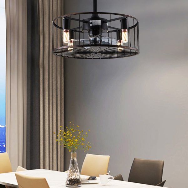Retro Industrial Timing Three-speed Wind Regulation Mute Cage Bladeless Ceiling Fan Lamp - Image 3