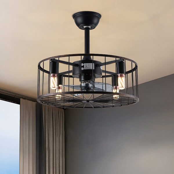 Retro Industrial Timing Three-speed Wind Regulation Mute Cage Bladeless Ceiling Fan Lamp - Image 6