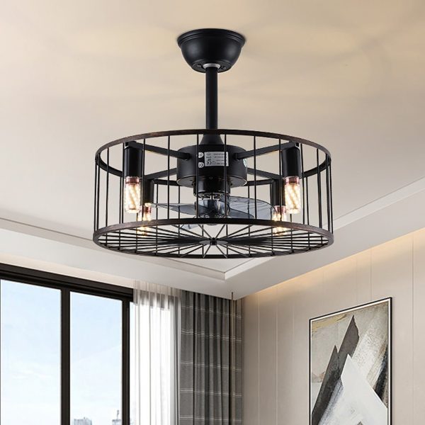 Retro Industrial Timing Three-speed Wind Regulation Mute Cage Bladeless Ceiling Fan Lamp - Image 4