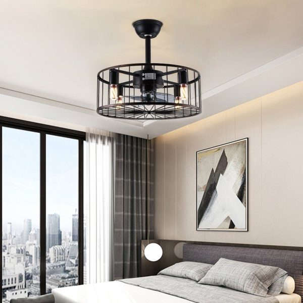 Retro Industrial Timing Three-speed Wind Regulation Mute Cage Bladeless Ceiling Fan Lamp - Image 2