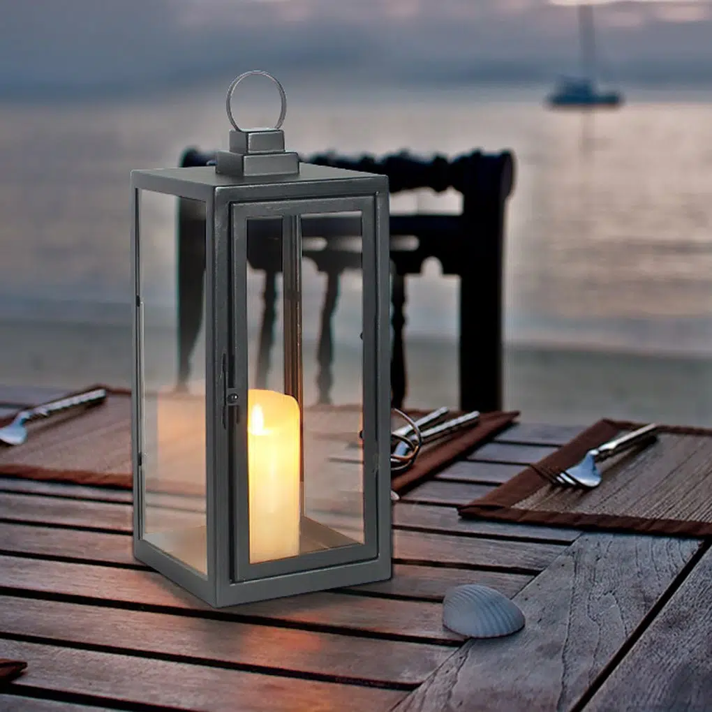 retro-wrought-iron-glass-candle-holder-outdoor-windproof-portable-lamp-168528.jpg Glass Candle Holder DC 5V LED Black Modern Portable Outdoor Floor Llights - Image 1