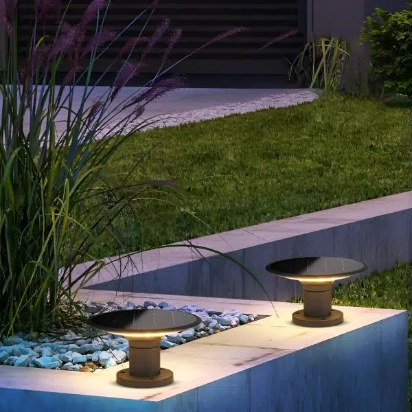 Round UFO Shaped Two Color Temperature LED Solar Waterproof Outdoor Fence Post Lights - Image 3
