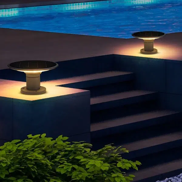 Round UFO Shaped Two Color Temperature LED Solar Waterproof Outdoor Fence Post Lights - Image 4