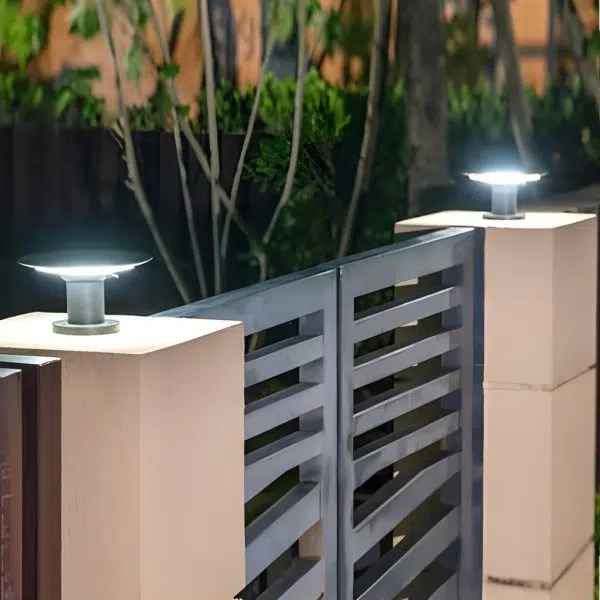 Round UFO Shaped Two Color Temperature LED Solar Waterproof Outdoor Fence Post Lights - Image 5