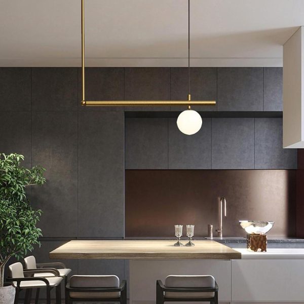 Minimalist Modern Linear Globe Pendant Lighting Copper Glass Kitchen & Dining Room Light - Image 2