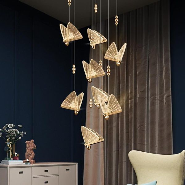 Butterfly Shaped Coastal Pendant Lights Metal Acrylic Bedroom Ceiling Lights - Image 3