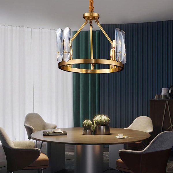 8-light LED Circular Glass Copper Nordic Chandelier Pendant Lighting - Image 2
