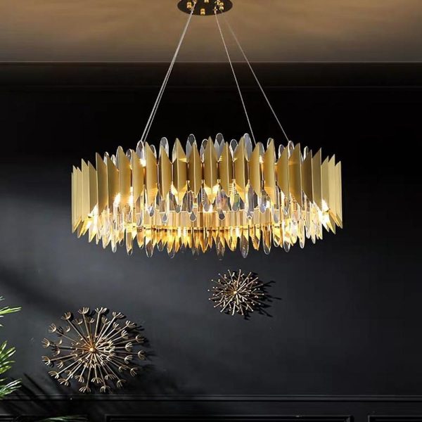 Modern Round Crystal Chandelier Stainless Steel Single Ceiling Light - Image 3