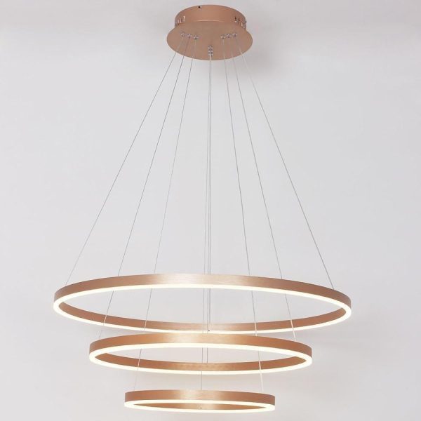 Three Ringed Chic Modern Metal Framed Foyer Chandelier with Dimmable Lights - Image 4