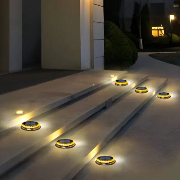 Solar-Powered LED Black Disc Pathway Lights - 4 Pack Outdoor Lighting