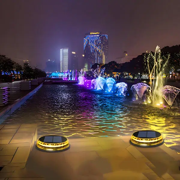 Solar-Powered LED Black Disc Pathway Lights - 4 Pack Outdoor Lighting - Image 3