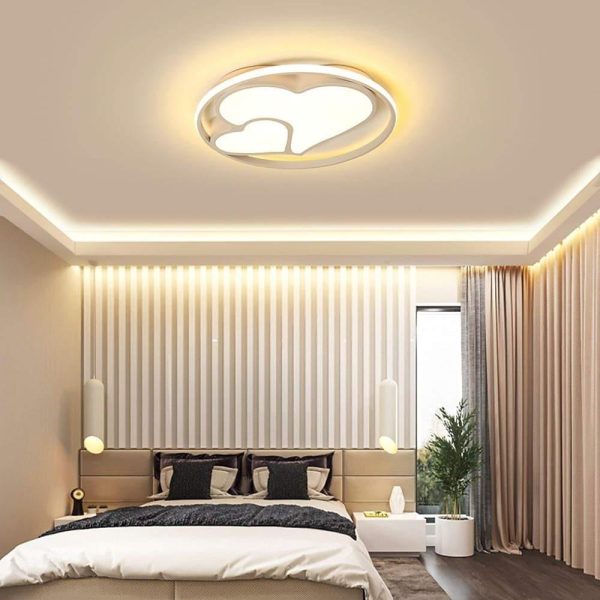 2 Heart Circle Dimmable LED Modern Flush Mount Ceiling Light with Remote - Image 2