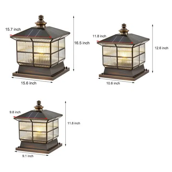Square Bronze Hardwired/Solar Pillar Lamp Fence Post Light with 3 Step Dimming - Image 6