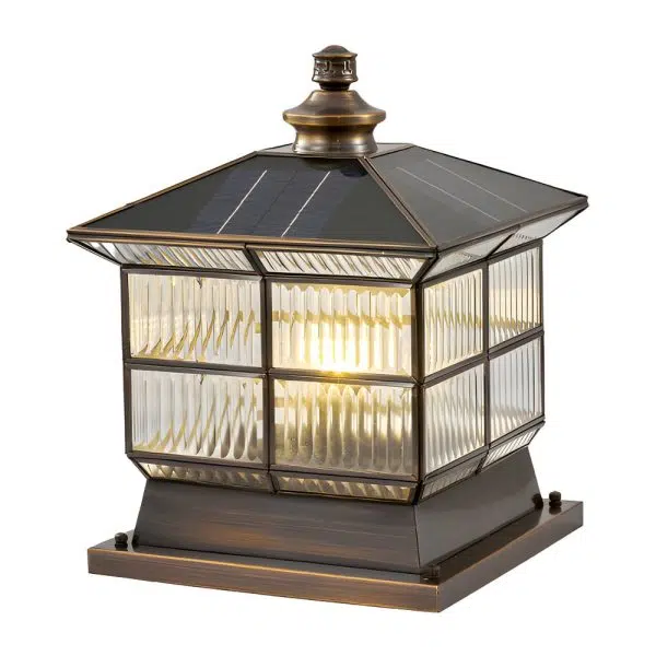 Square Bronze Hardwired/Solar Pillar Lamp Fence Post Light with 3 Step Dimming - Image 8