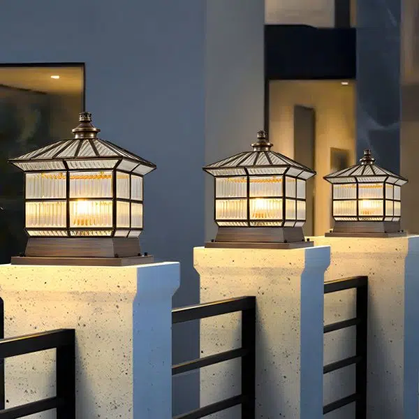 Square Bronze Hardwired/Solar Pillar Lamp Fence Post Light with 3 Step Dimming - Image 3