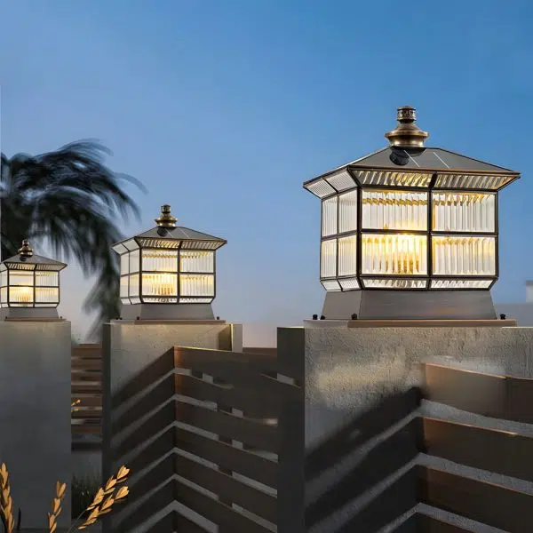 Square Bronze Hardwired/Solar Pillar Lamp Fence Post Light with 3 Step Dimming - Image 2