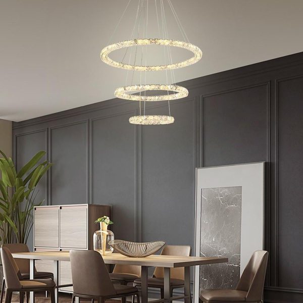 3/4-Light LED Tiered Chandelier LED Crystal Ring Hanging Pendant Light - Image 12