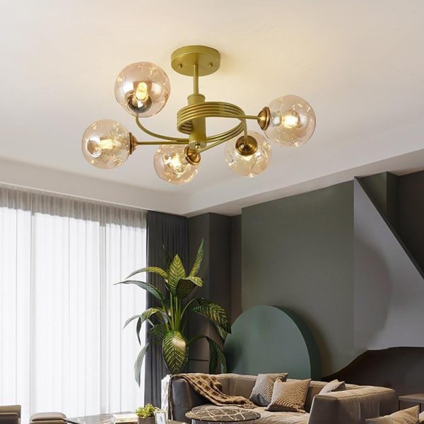 Swirling Nordic Globe Bubble Chandelier Metal Glass Bedroom Chandelier - Image 3