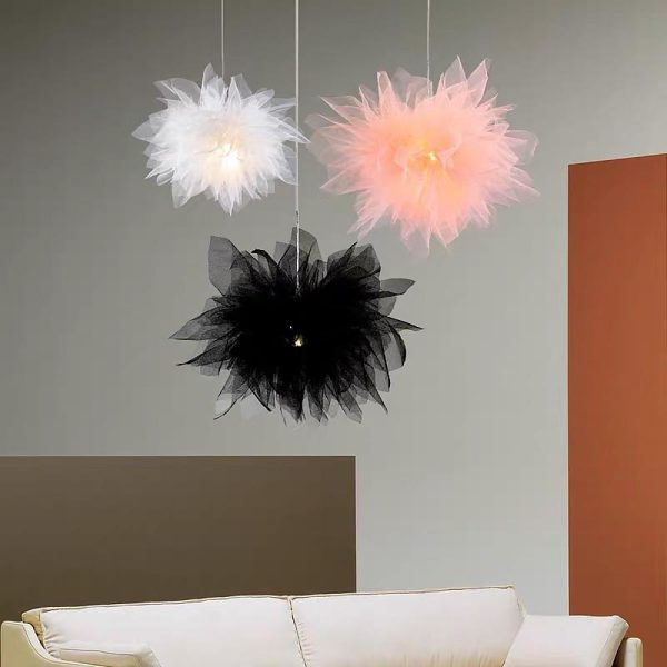20'' Fabric Flower Design Electroplated Metal LED Modern Pendant Lights - Image 4
